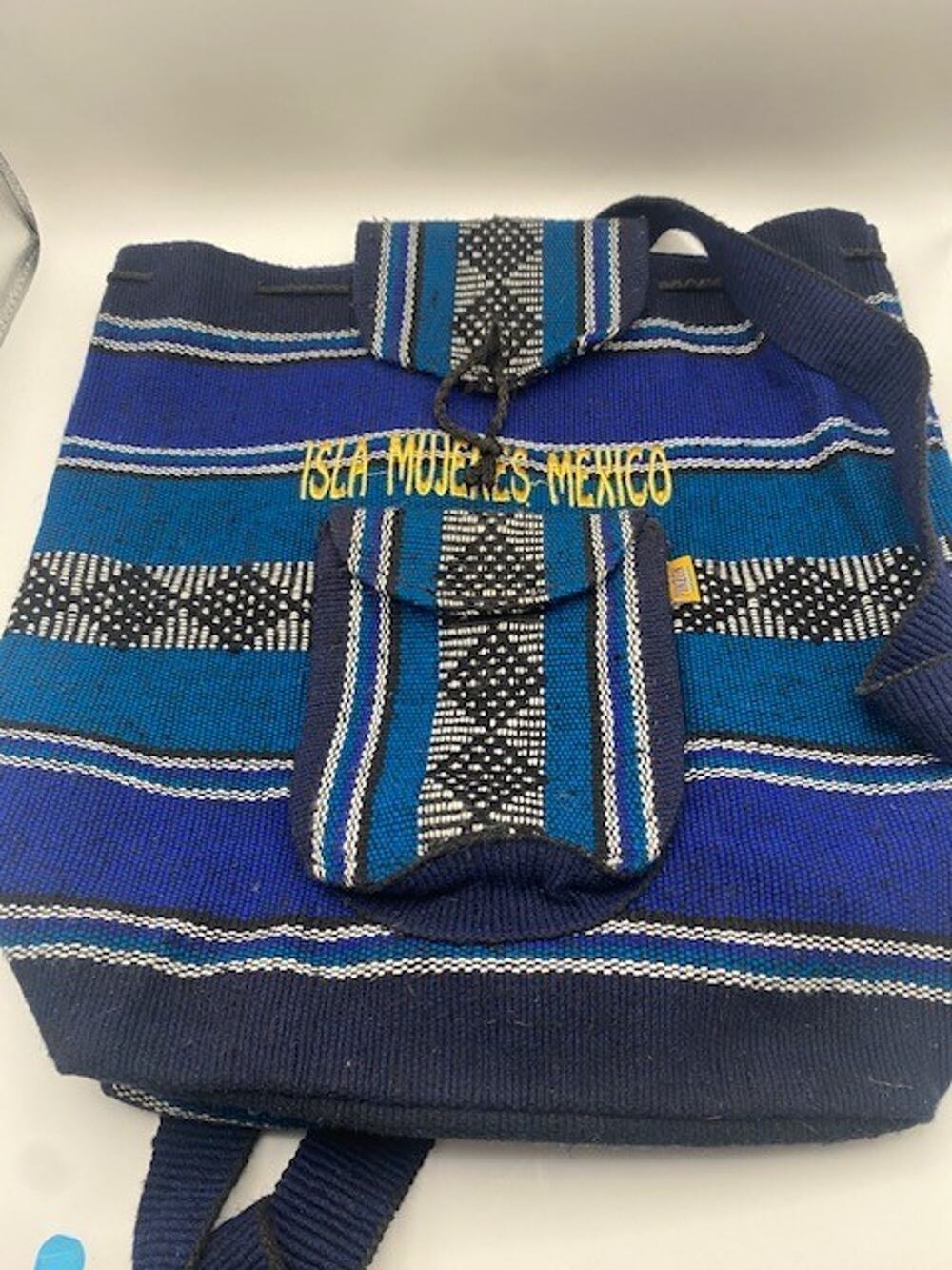 La Malinche Mexican Woven Backpack Serape Boho Folk Art Isla Mujeres Tlaxcala